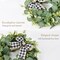 12" Artificial Eucalyptus Wreath with Plaid Bow | Spring Summer Green Leaf Wreath for Front Door Window Porch Farmhouse Decor Festival Celebration Home Decor (White&Black Plaid-Small)